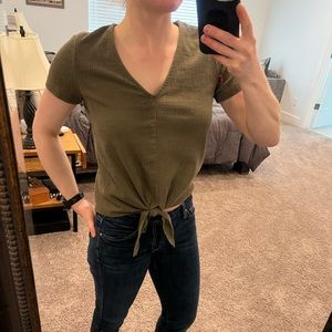 Front tie olive green shirt from J Crew